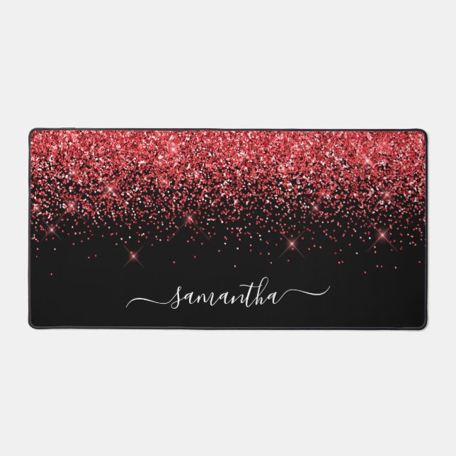 Alfrombrillas De Escritorio Black Sparkly Red Glitter Elegant Name (Anverso)