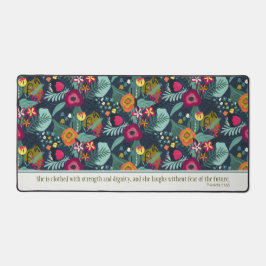 Alfrombrillas De Escritorio Blue Abstract Proverbs Floral 31:25 Desk Mat