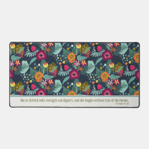 Alfrombrillas De Escritorio Blue Abstract Proverbs Floral 31:25 Desk Mat
