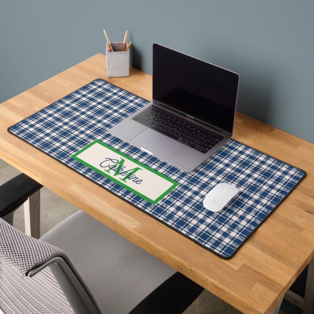 Alfrombrillas De Escritorio Blue and Green Gingham Plaid Tartan Monogram (Oficina 2)
