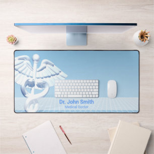 Alfrombrillas De Escritorio Blue Design White 3D Caduceus Medical