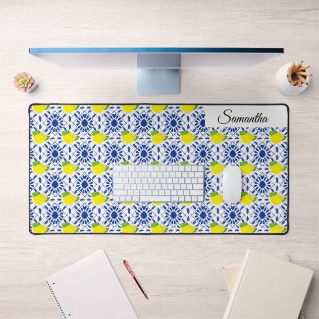 Alfrombrillas De Escritorio Blue Geometric Lemon Tile (Oficina 1)