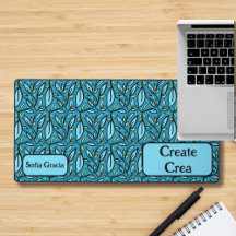Blue Leaves Bilingual Create/Crea & Name Desk Mat