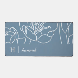 Alfrombrillas De Escritorio Blue Modern Elegant Wildflower Monogram Name