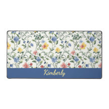 Blue Yellow Watercolor Wildflower Monogram Name