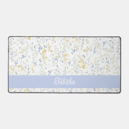 Alfrombrillas De Escritorio Blue Yellow Wildflower Pattern Custom Name