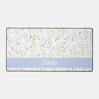 Alfrombrillas De Escritorio Blue Yellow Wildflower Pattern Custom Name