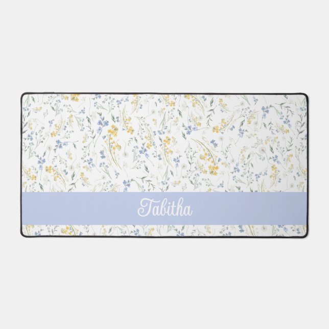 Alfrombrillas De Escritorio Blue Yellow Wildflower Pattern Custom Name (Anverso)