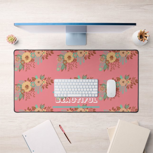 Alfrombrillas De Escritorio Boho Floral Rosa Moderno (Oficina 1)