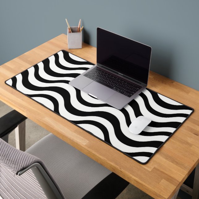 Alfrombrillas De Escritorio Bold Black and White Wavy Abstract (Oficina 2)