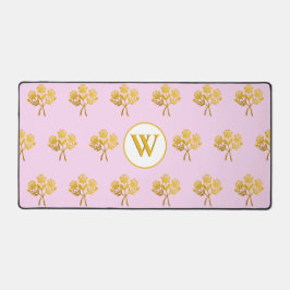 Alfrombrillas De Escritorio Bonito Monogramo Rosa Faux Gold Roses Floral