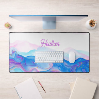 Alfrombrillas De Escritorio Bonito Púrpura y Blue Ink Swirls Personalizada
