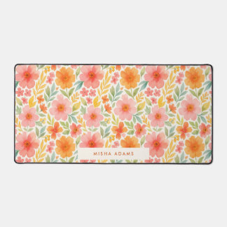 Alfrombrillas De Escritorio Bright Pattern Pink Orange Watercolor Floral 