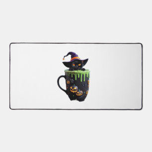 Alfrombrillas De Escritorio Bruja Gato Halloween Café Mug - Gato negro lindo w