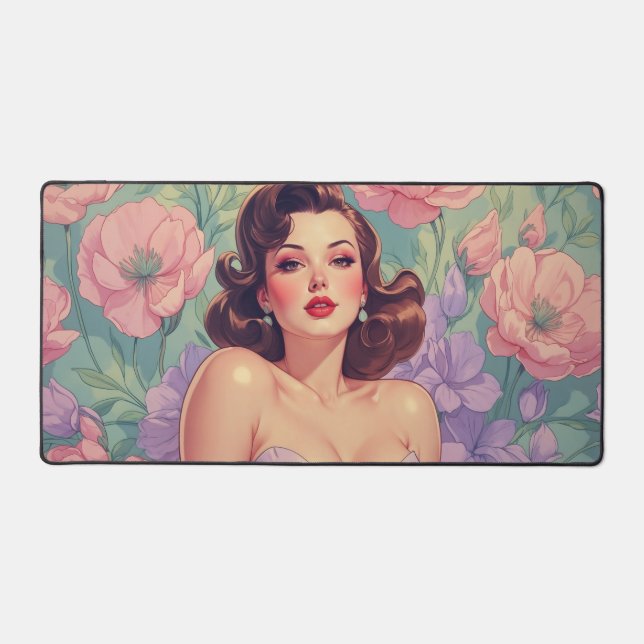 Alfrombrillas De Escritorio Brunette Pin Up Pastel Flowers (Anverso)