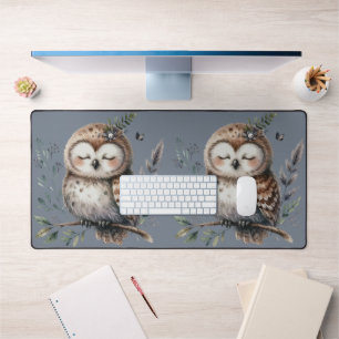 Alfrombrillas De Escritorio Búho Adorable en Acuarela con Estilo Floral de Bos