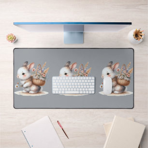 Alfrombrillas De Escritorio Bunny lindo con flores acuarela arte