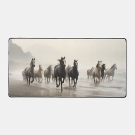 Alfrombrillas De Escritorio Caballos salvajes en una playa brumosa