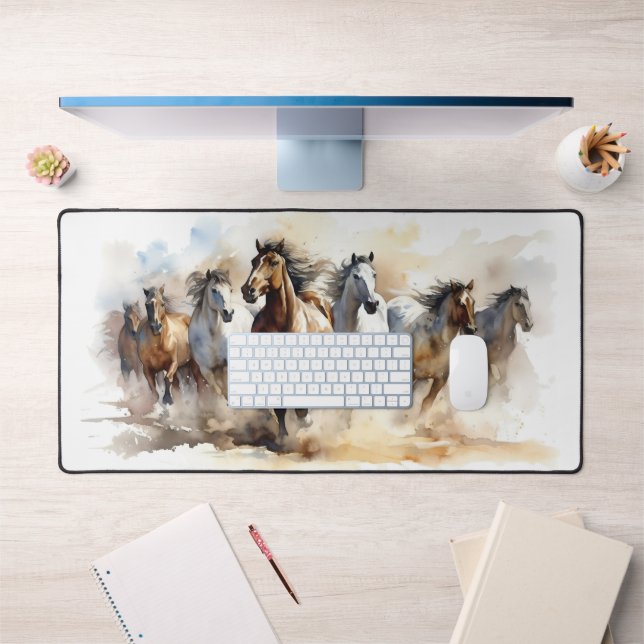 Alfrombrillas De Escritorio Caballos salvajes Mustangs Acuarela Ecuestre Moder (Oficina 1)