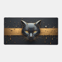 Alfrombrillas De Escritorio Cabeza de Gato Negro con Diseño de Goteo de Oro 🐈
