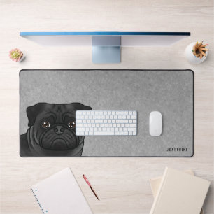Alfrombrillas De Escritorio Cabeza de Pug negro de dibujo animado con nombre p