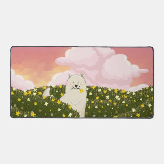 Alfrombrillas De Escritorio Cachorro Samoyed Adorable en Campo de Flores Amari