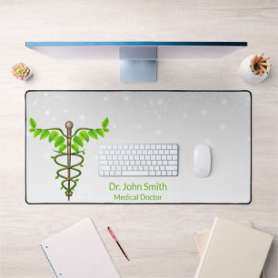 Alfrombrillas De Escritorio Caduceus Green alternativo médico deja blanco