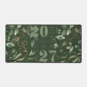 Alfrombrillas De Escritorio Calendario 2027 Elegante Eucalipto Verde Oro