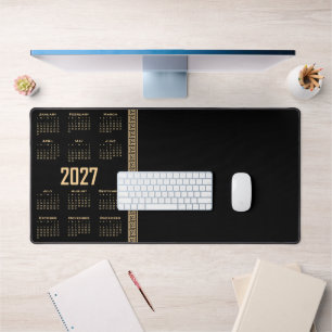 Alfrombrillas De Escritorio Calendario 2027, Falso Griego, Beige sobre Negro