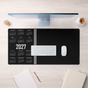 Alfrombrillas De Escritorio Calendario 2027, Falso Griego, Blanco sobre Negro