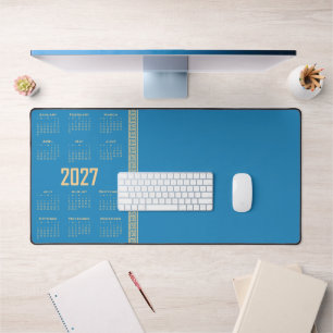 Alfrombrillas De Escritorio Calendario 2027, greca, beige sobre azul cosmos