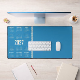 Alfrombrillas De Escritorio Calendario 2027, Greca, Cosmic Latte sobre Azul