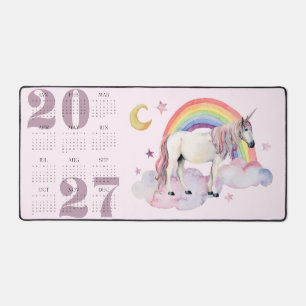 Alfrombrillas De Escritorio Calendario Anual 2027 de Unicornio Arcoíris Luna E
