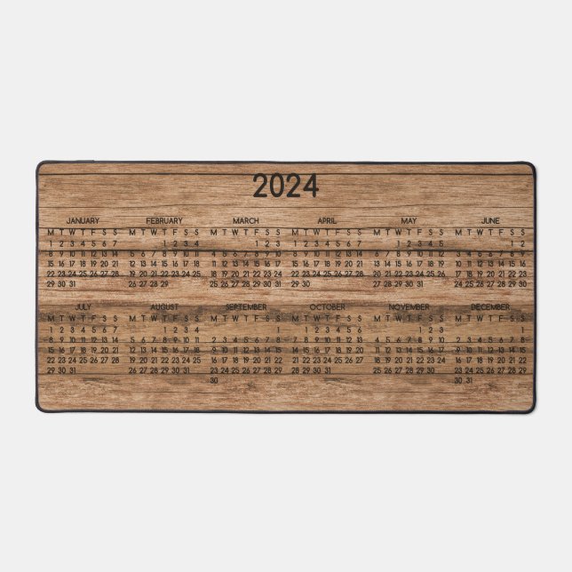 Alfrombrillas De Escritorio Calendario de 2024 Foto rústica de Woodgrain Count (Anverso)
