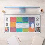 Alfrombrillas De Escritorio Calendario de la empresa 2026 con logotipo de nego<br><div class="desc">Esta colorida y divertida alfombra de mesa del calendario de negocios está hecha con el nombre de su empresa profesional bajo el nombre del agente por encima de los colores divertidos para cada mes. Este lindo y moderno regalo de oficina muestra tu logo por un lado y una foto personalizada...</div>