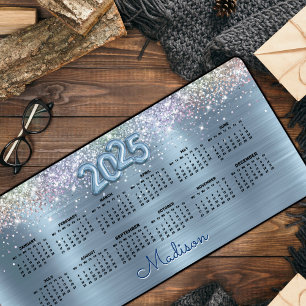 Alfrombrillas De Escritorio Calendario monograma del purpurina azul de hielo m