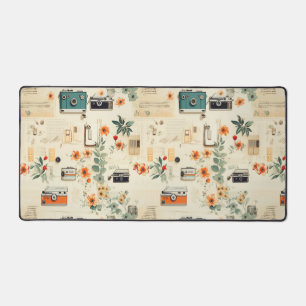 Alfrombrillas De Escritorio Cámara Vintage Radio Floral Azul Turquesa Naranja