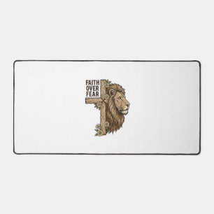 Alfrombrillas De Escritorio Camiseta cristiana vintage Cruz de León Fe sobre M