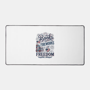Alfrombrillas De Escritorio Camiseta Lector Patriótico Libros Fuegos Artificia