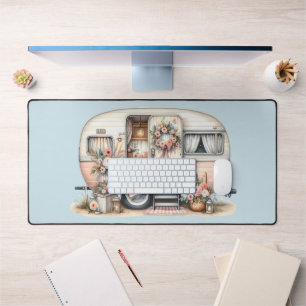 Alfrombrillas De Escritorio Camper Boho con corona floral y pasteles rosados