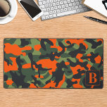 Alfrombrillas De Escritorio Camuflaje Monograma Personalizado de Hunter Camo<br><div class="desc">Presentamos nuestra alfombra para el escritorio de camo, perfecta para añadir un toque de estilo militar a su oficina o instalación de juegos. El diseño de camuflaje verde, negro y naranja de color negro para cazadores aporta un aspecto robusto y sofisticado a su espacio de trabajo. Esta almohadilla de ratón...</div>