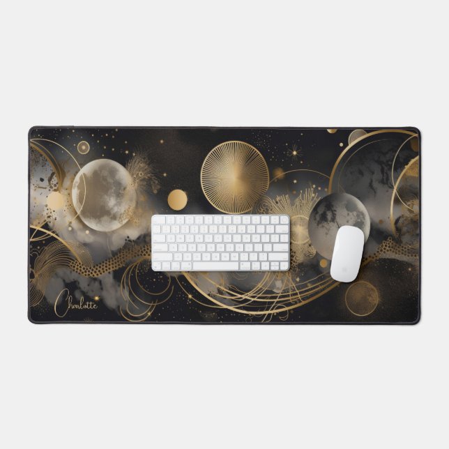 Alfrombrillas De Escritorio Celestial Mystical Black Gold Personalizado Nombre (Teclado y ratón)