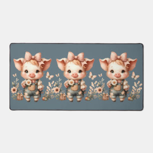 Alfrombrillas De Escritorio Cerdito Caprichoso en Mono Azul Pastel