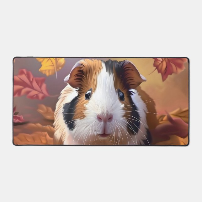 Alfrombrillas De Escritorio Cerdo de Guinea y hojas de otoño en caída (Anverso)