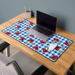 Alfrombrillas De Escritorio Cerezas Retro Y Gingham Azul