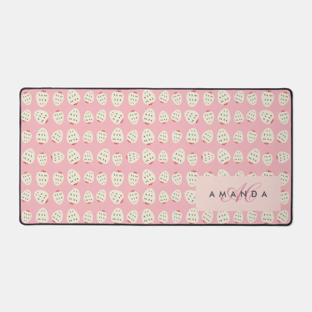 Alfrombrillas De Escritorio Chic Girly Strawberry Pattern Monograma Regalos (Anverso)