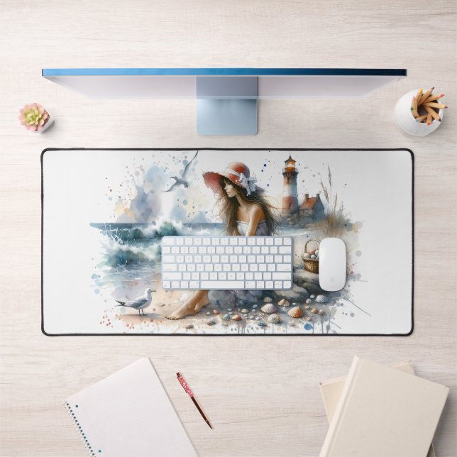 Alfrombrillas De Escritorio Chica de acuarela romántica por faro (Oficina 1)