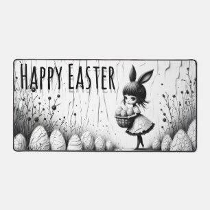 Alfrombrillas De Escritorio Chica de Pascua en blanco y negro con orejas de co