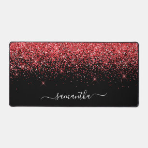 Alfrombrillas De Escritorio Chispa Negra Rojo Brillante Glitter Elegante Nombr