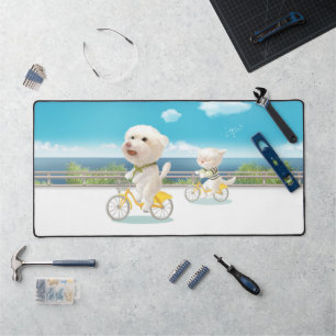 Alfrombrillas De Escritorio Ciclismo junto al mar: Arte de Bichon sonriente y
